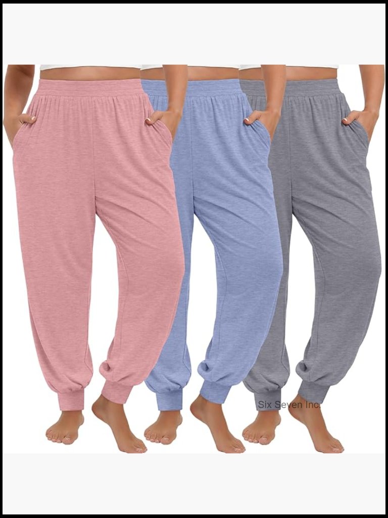 3 Pack Plus Size Yoga Joggers High Waisted Lounge Pants Sweatpants With Pockets